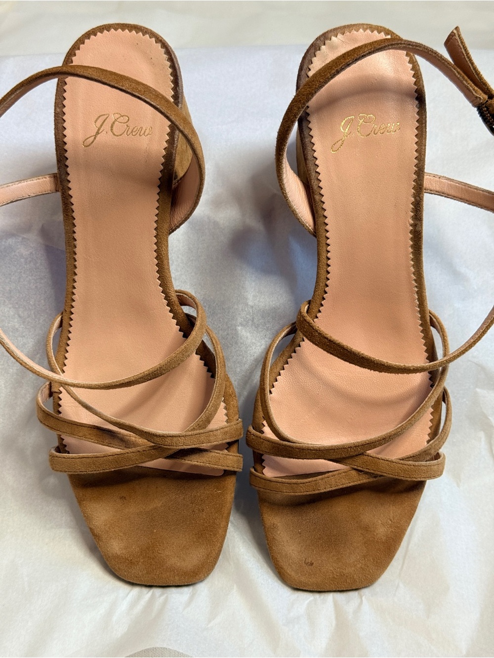 J.Crew Odette Suede Strappy Block Heel Sandals Tan 7.5